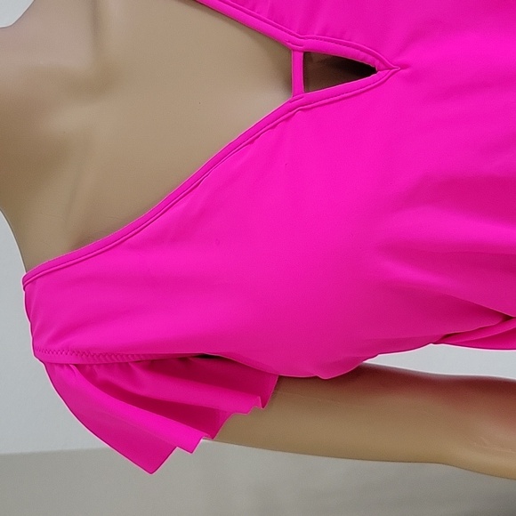 Pink Tummy Control Swimsuits with Cut Out Ruffles and Strap at Waist Size XXL - Picture 6 of 16